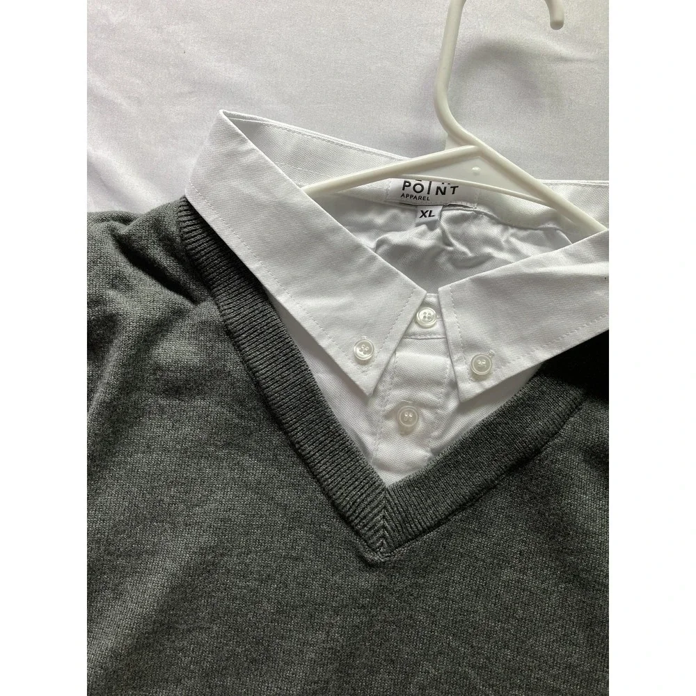 Vtg Flying Point Apparel Sweater Men XL Vneck Cotton 1 Piece Shirt Collar NEW
